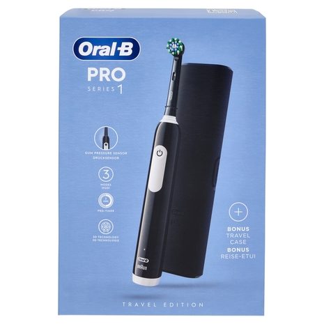 Oral-B Spazzolino Elettrico Denti Ricaricabile Pro Series 1 Black Travel Edition